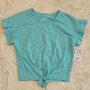 Blue Tie-Front Girls Top